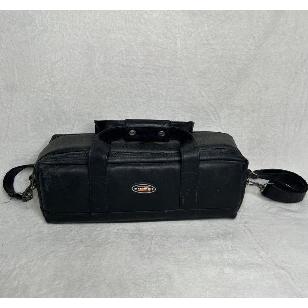 Z Street Black Leather Camera Camcorder Bag Long Rectangle Travel Case